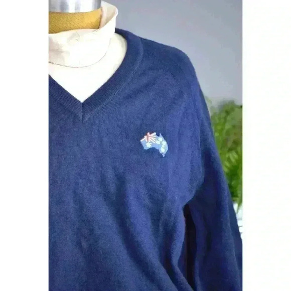 Tamar Pure Wool Australia Women's Medium V Neck Sweater Navy Blue vintage 70s - Picture 2 of 7
